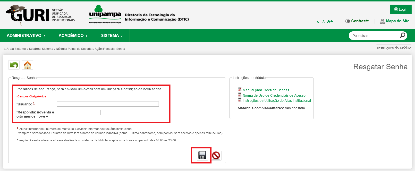 Recuperação de senha