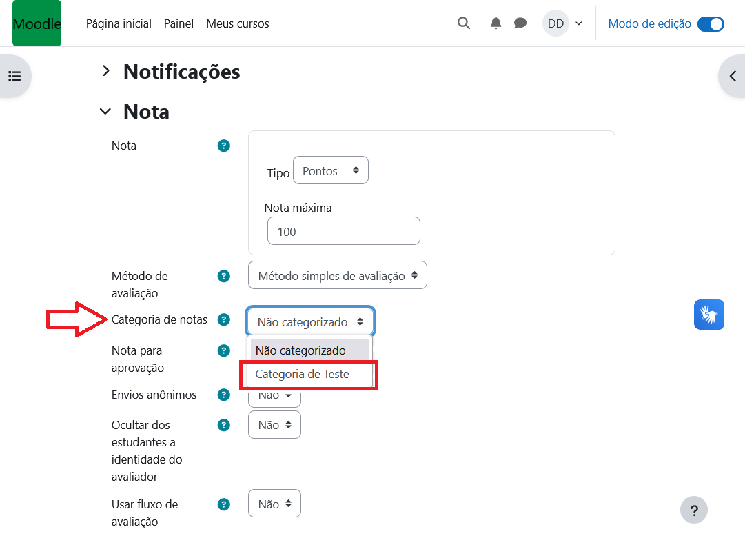 Categoria de notas