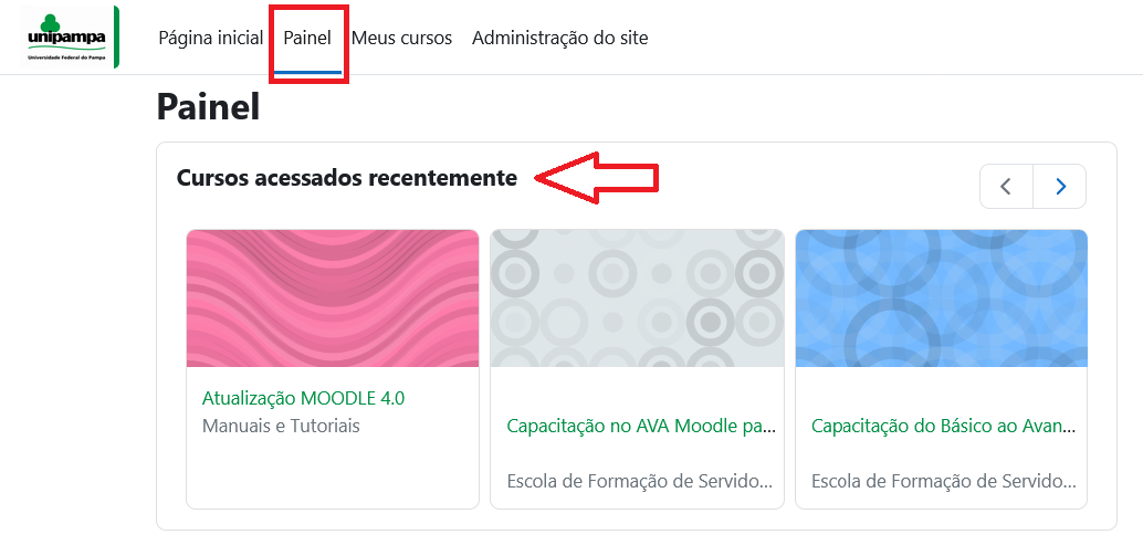 O painel agora exibe os cursos acessados recentemente, oferecendo acesso rápido às aulas que você visita com mais frequência.